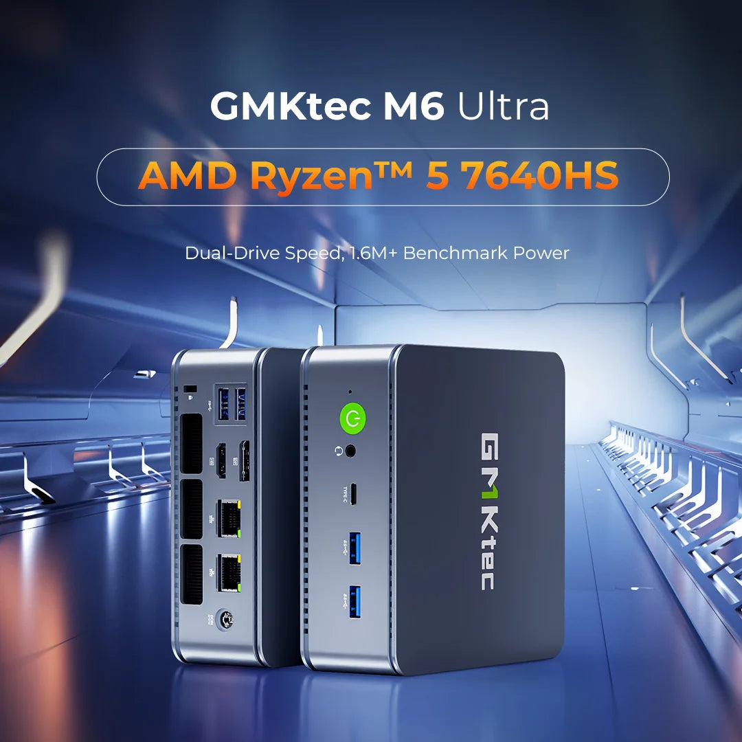GMKtec M6 Ultra Mini PC AMD Ryzen 5 7640HS 16GB RAM 512GB ROM Desktop Computer Dual 2.5G Dual LAN WiFi 6E BT 5.2 Windows 11 Pro