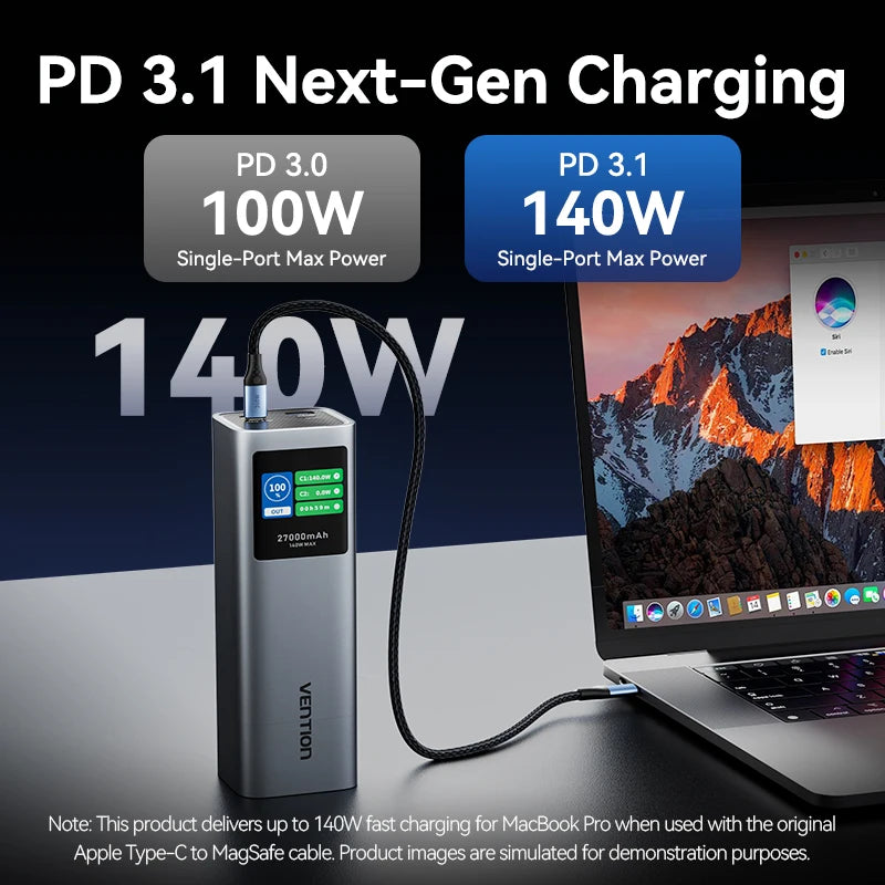 Vention 140W Power Bank 27000mAh PD3.1 Fast Charging for iPhone 17 16 Samsung S25 S24 Portable Powerbank for Laptops Macbook Pro