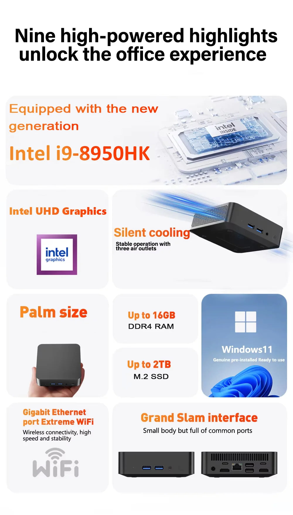 Intel Core i9-10980HK Mini PC Intel N150 16GB 32GB RAM 1/2TB SSD Bluetooth 5.2 WiFi6 1000M Ethernet Windows 11 Gaming Office PC