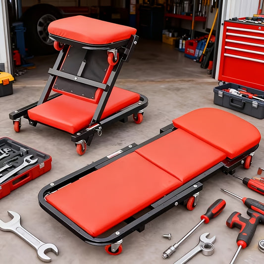 Foldable Crawler 2-in-1 Rolling Garage Z Crawler Car Seat, 330 Lb Weight Capacity, Ergonomic Design And Adjustable Height, Suitable for Car Maintenance, Vehicle Repair, Auto Repair Tools, Sturdy Construction, Automotive Professionals Dropshipman