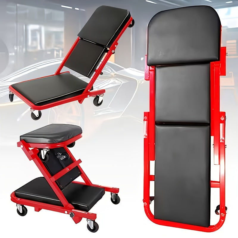 Foldable Crawler 2-in-1 Rolling Garage Z Crawler Car Seat, 330 Lb Weight Capacity, Ergonomic Design And Adjustable Height, Suitable for Car Maintenance, Vehicle Repair, Auto Repair Tools, Sturdy Construction, Automotive Professionals Dropshipman