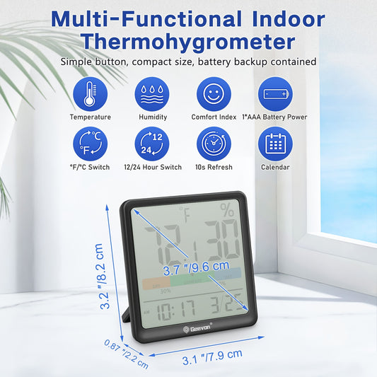 [Indoor Thermometer Hygrometer] Geevon Digital Indoor Thermometer Hygrometer, Wireless Temperature Humidity Meter with Comfort Index, Calendar, Small Room Temperature Monitor for Home, Greenhouse, Bedroom Dropshipman