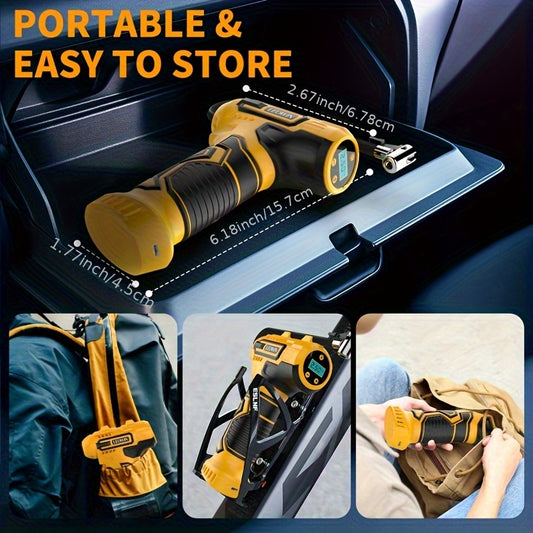 Tire Inflator Portable Air Compressor With Auto-Shutoff, Handheld Air Pump, 150 PSI Cordless Car Tires Pump With Digital Pressure Gauge, LED Light For Cars, Motorcycles, Bikes, Ball - Compact, Rechargeable, And Easy-to-Use Design, Car Accessories Dropshipman