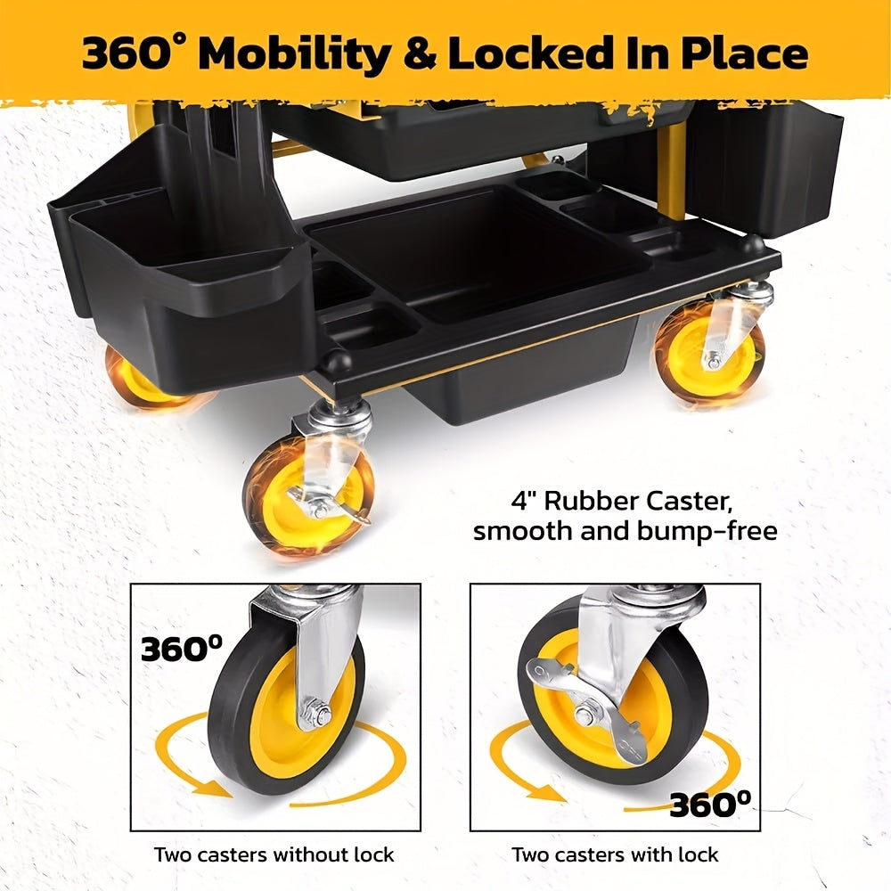 2-in-1 Rolling Mechanic Seat Kneeling Pad/Heavy-Duty Garage Creeper Seat With Tool Storage/360° Swivel Casters/330 LBS Load Capacity/Ideal For Car, Motorcycle, Home Repair Dropshipman