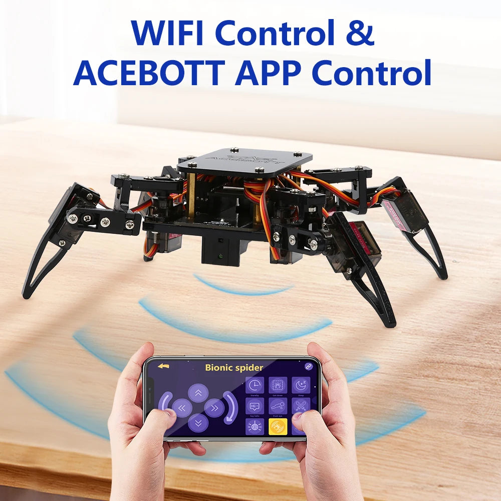 ACEBOTT ESP8266 Bionic Quadruped Spider Robot Kit App Remote Control Walking Crawling STEM Robotics Project for Arduino ESP32 Dropshipman