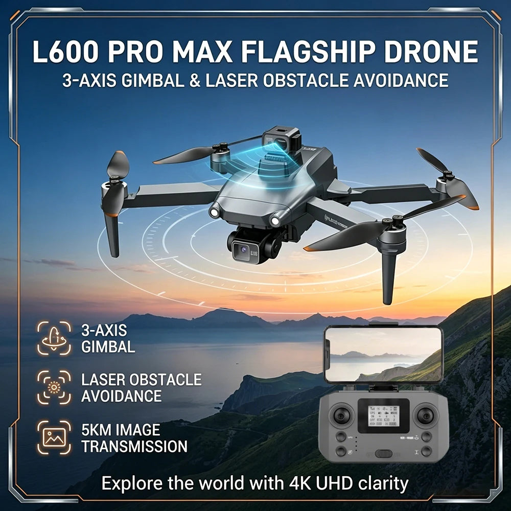 L600 PRO / L600 PRO MAX Drone 4K Professional HD Dual Cameras 3-axis Gimbal 5G WIFI Brushless Obstacle Avoidance Security Drone Dropshipman