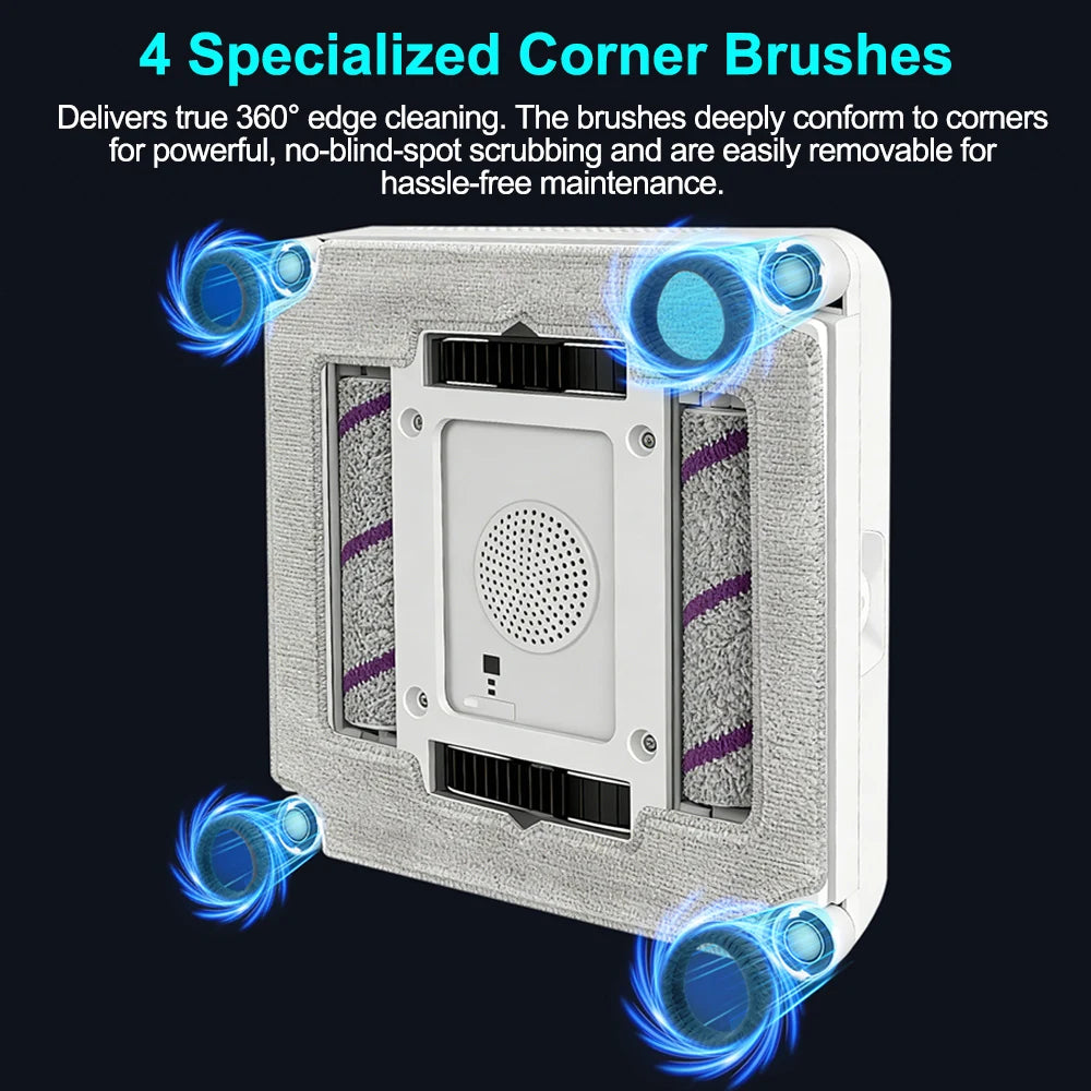 Window Cleaning Robot ABIR WD10,Dual Roller Brushes, 4 Corner Brushes,6-Way Water Spary,10000PA Suction,Wet Wash & Scrub Combo