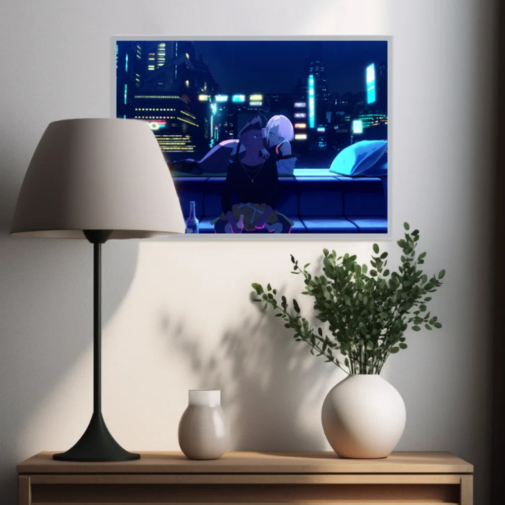 Anime Cyberpunk Glowing Wall Art - Edgerunners LED Night Light for Room Decor, Futuristic Lamparas de Mesita Lighting