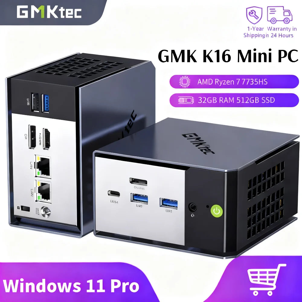 GMKtec NucBox K16 Mini PC AMD Radeon™ 680M Windows 11 Pro Dual 2.5G Dual LAN WiFi 6E BT 5.2 Desktop Computer USB 4.0 Mini PC