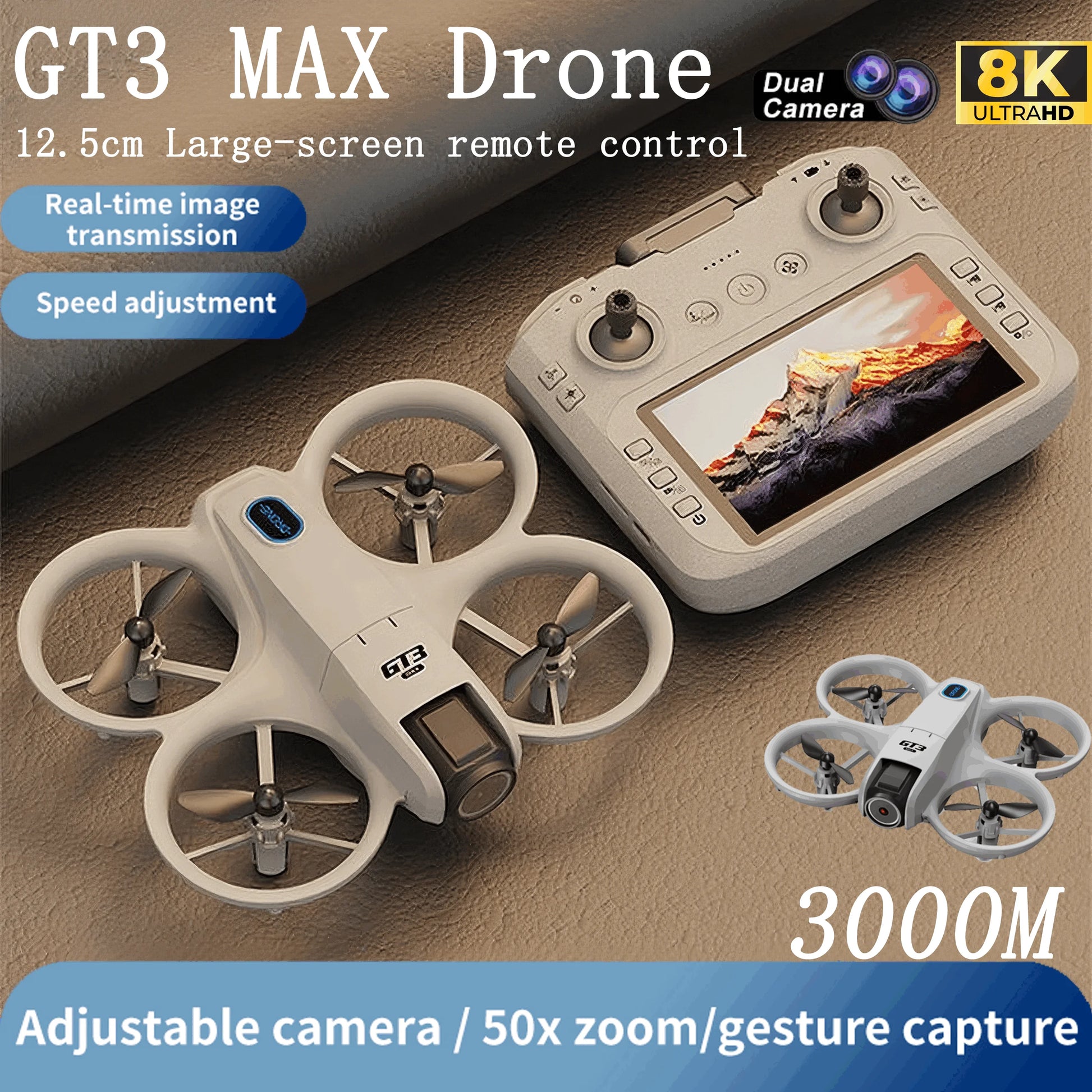 GT3 MAX Mini Drone 5G 8K GPS Professional HD Aerial Photography Dynamic Lighting Remote Control Aircraft Optical Flow Quadcopter Dropshipman