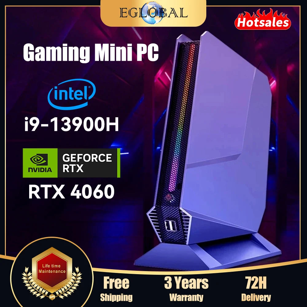 Eglobal Mini pc game Intel i9 13900H i7 13700H Nvidia RTX 4060 8G Desktop Gaming Computer DDR5 NVME PCIE Wifi 6 Windows 11 Pro