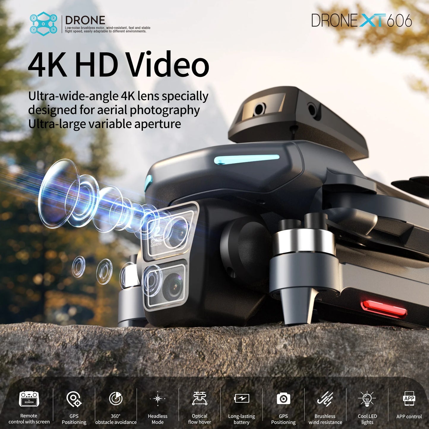 2026 HOT XT606 Drone GPS 8K Professional HD 360° Dual Cameras 5G WIFI FPV Brushless Motor Obstacle Avoidance Foldable Quadcopter Dropshipman
