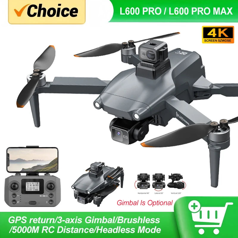 L600 PRO / L600 PRO MAX Drone 4K Professional HD Dual Cameras 3-axis Gimbal 5G WIFI Brushless Obstacle Avoidance Security Drone Dropshipman