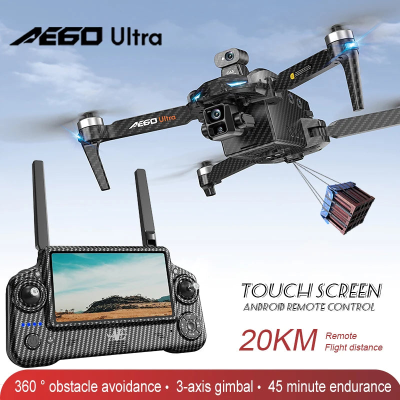 New AE60 Profesional GPS Drone With 8K Camera 3-Axis Gimbal 5G WiFi Brushless RC Quadcopter Screen Control Airdrop Security Dron Dropshipman