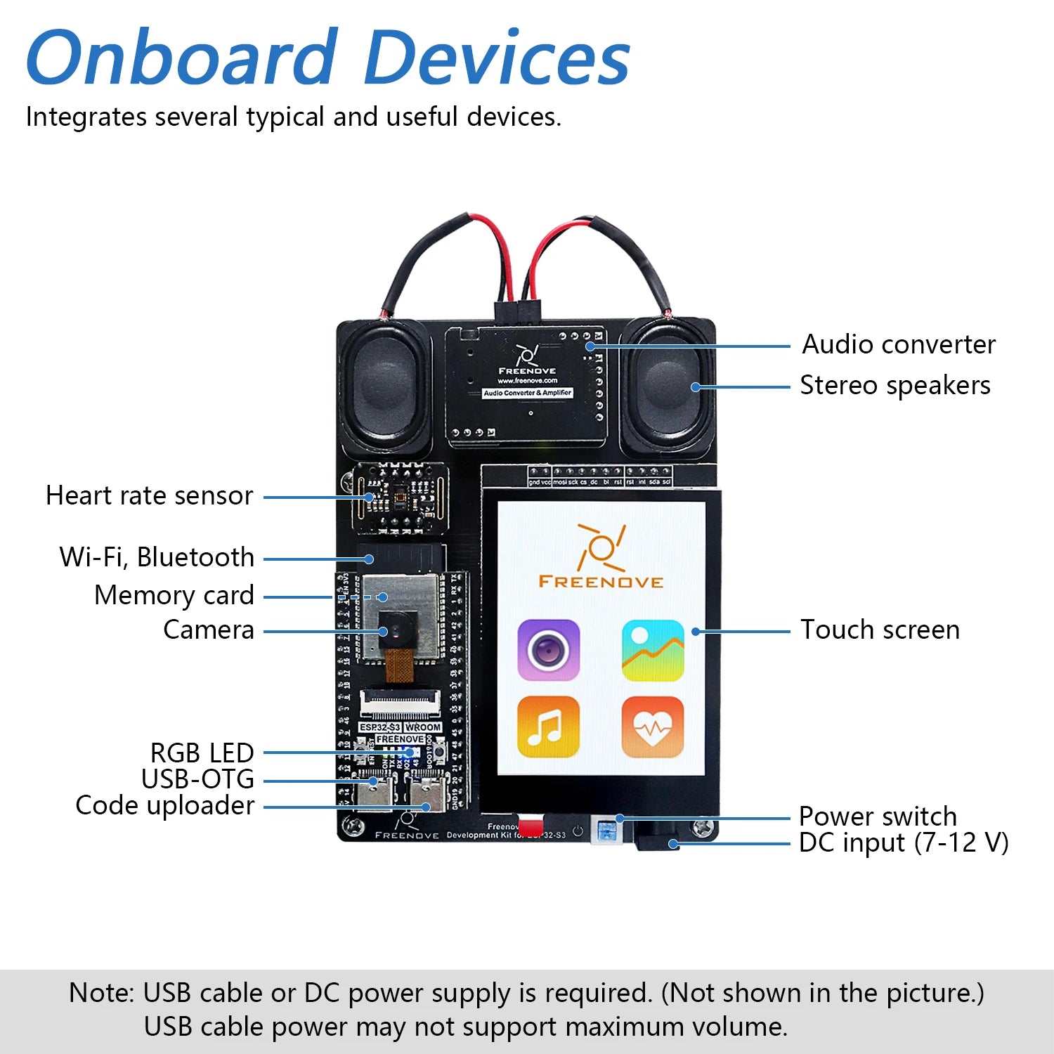 Freenove Development Kit for ESP32-S3 CAM Wireless, Dual-core 32-bit 240 MHz, Touch Screen Stereo Speakers Heart Rate Sensor Dropshipman