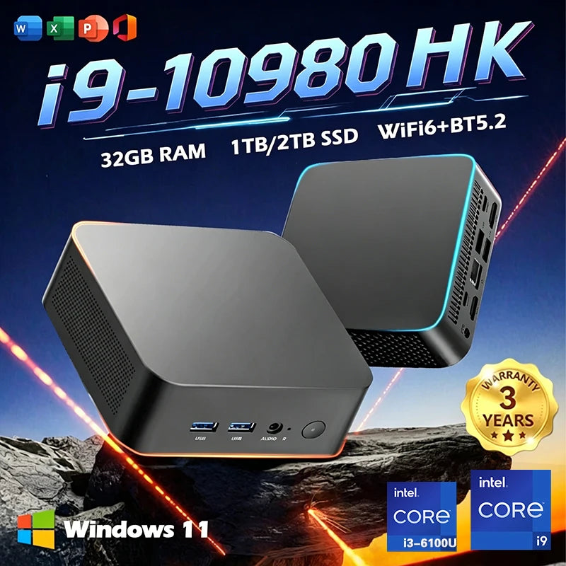 2026 Mini PC Intel Core i9 10980HK i3 6100U Windows 11 Gaming Computer Desktop PC RAM 16GB SSD 1TB WiFi6 BT5.2 Portable Gamer PC