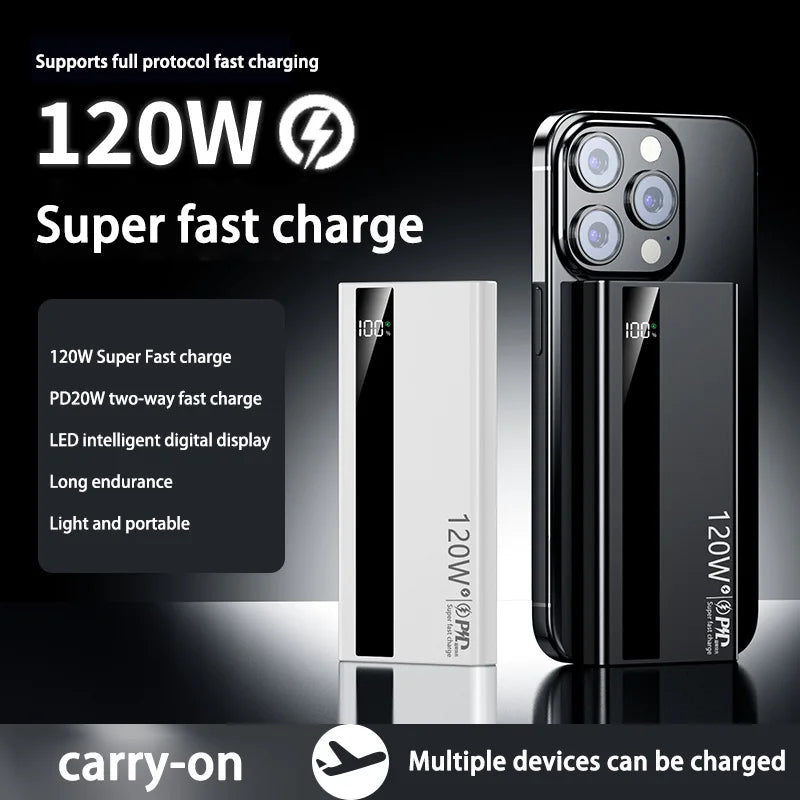 200000mAh High Capacity PowerBank 120W Super Fast Charging Portable External Battery Powerbank For Iphone Huawei Oppo Samsung