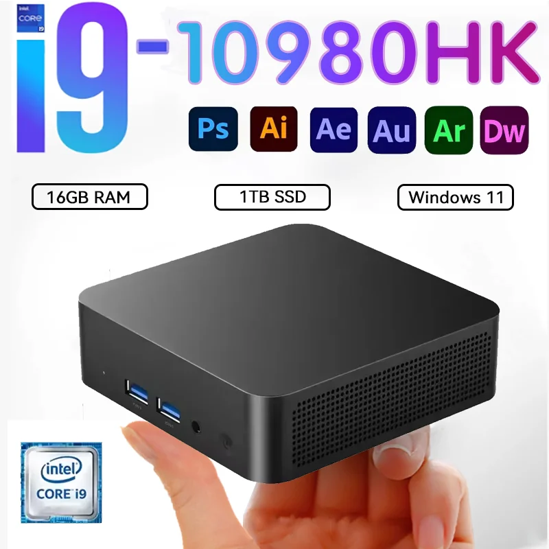 2026 Mini PC Intel Core i9 10980HK Computer Windows 11 16GB 32GB 1TB 2TB 4K Gaming Computer WiFi6 USB Portable Mini Desktop PC