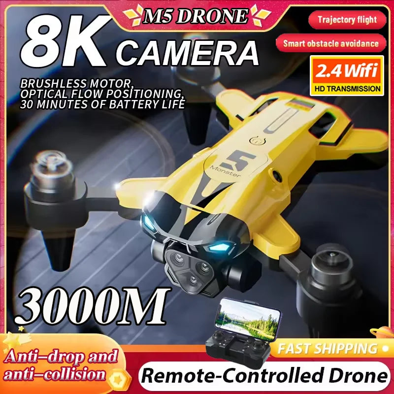 M5 Drone Professional 8K GPS Three Camera 360° Obstacle Avoidance Photography Optical Flow Positioning Brushless Quadcopte Gifts Dropshipman