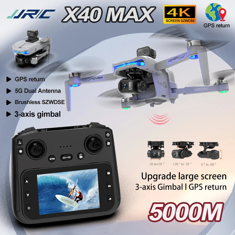 New X40 Max Drone 4K Professional HD Camera 3-Axis Gimbal Aerial 4.5-Inch Large Screen Obstacle Avoidance GPS Security FPV Drone Dropshipman