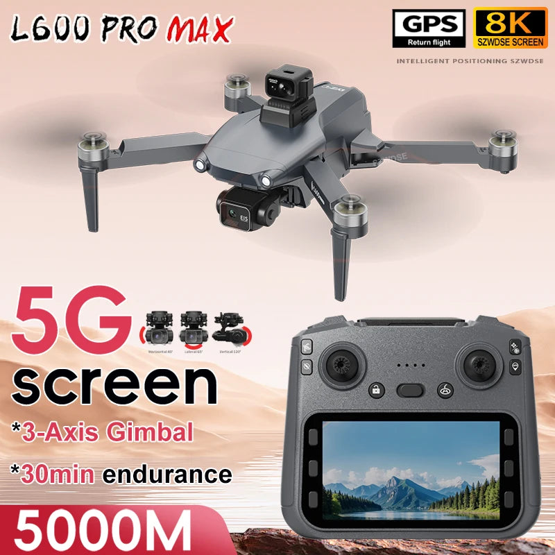 L600 PRO MAX GPS Drone Professional 8K 3-Axis Gimbal HD Dual Camera Obstacle Avoidance FPV Brushless Security surveillance Dron Dropshipman