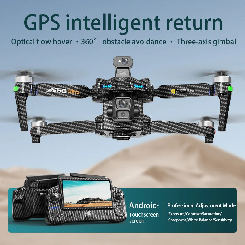 AE60 GPS Professional Drone 4K HD Camera 3-Axis Gimbal Obstacle Avoidance Aerial Brushless 800g Airdrop Security Drone Kids Toys Dropshipman