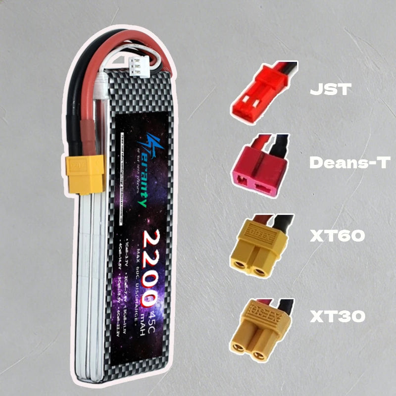 Teranty 2S 7.4 V 2200mAh 45C RC Lipo Battery T Plug Soft Case Short Pack RC Battery for 1:16 RC Car RC Helicopter Airplane
