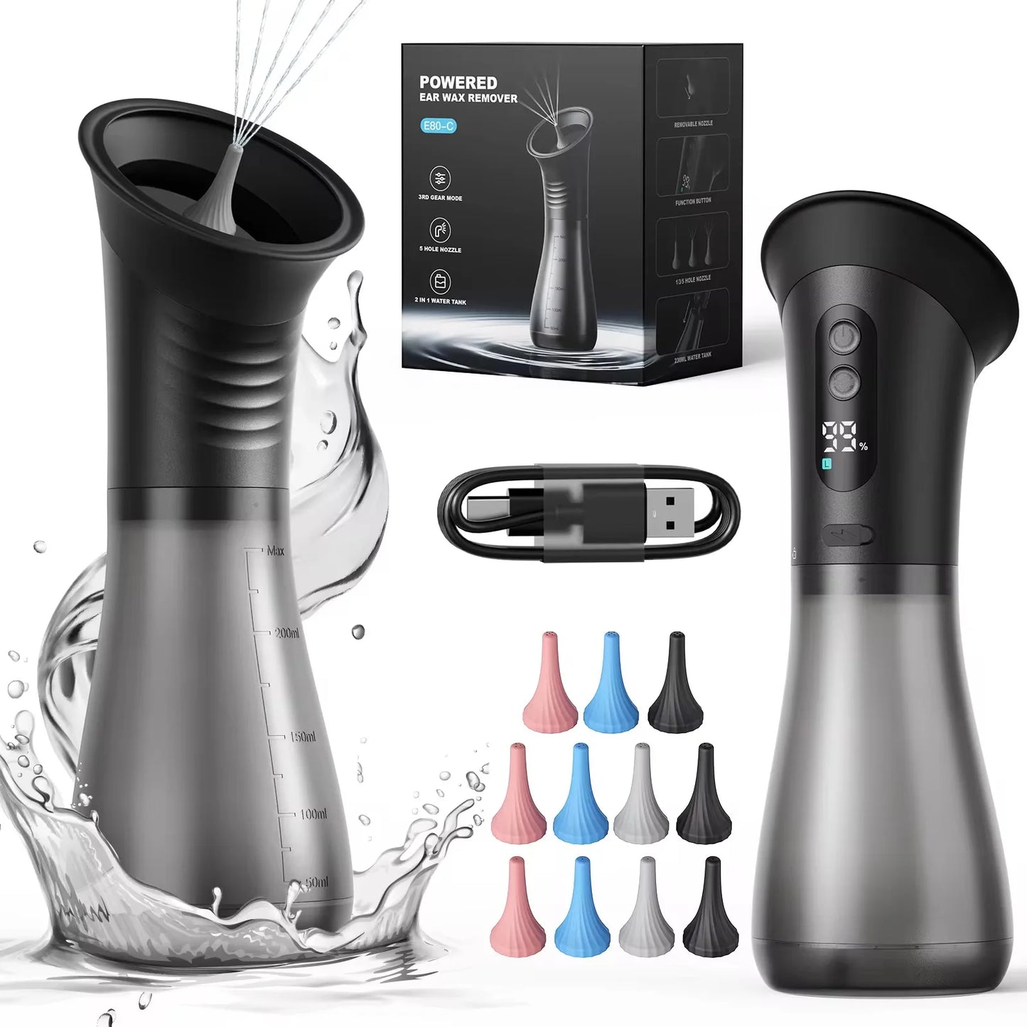 Electric Ear Wax Removal System Water Powered Ear Cleaning Tool with Irrigation Flusher 3 Pressure Settings Safe & Effective Dropshipman