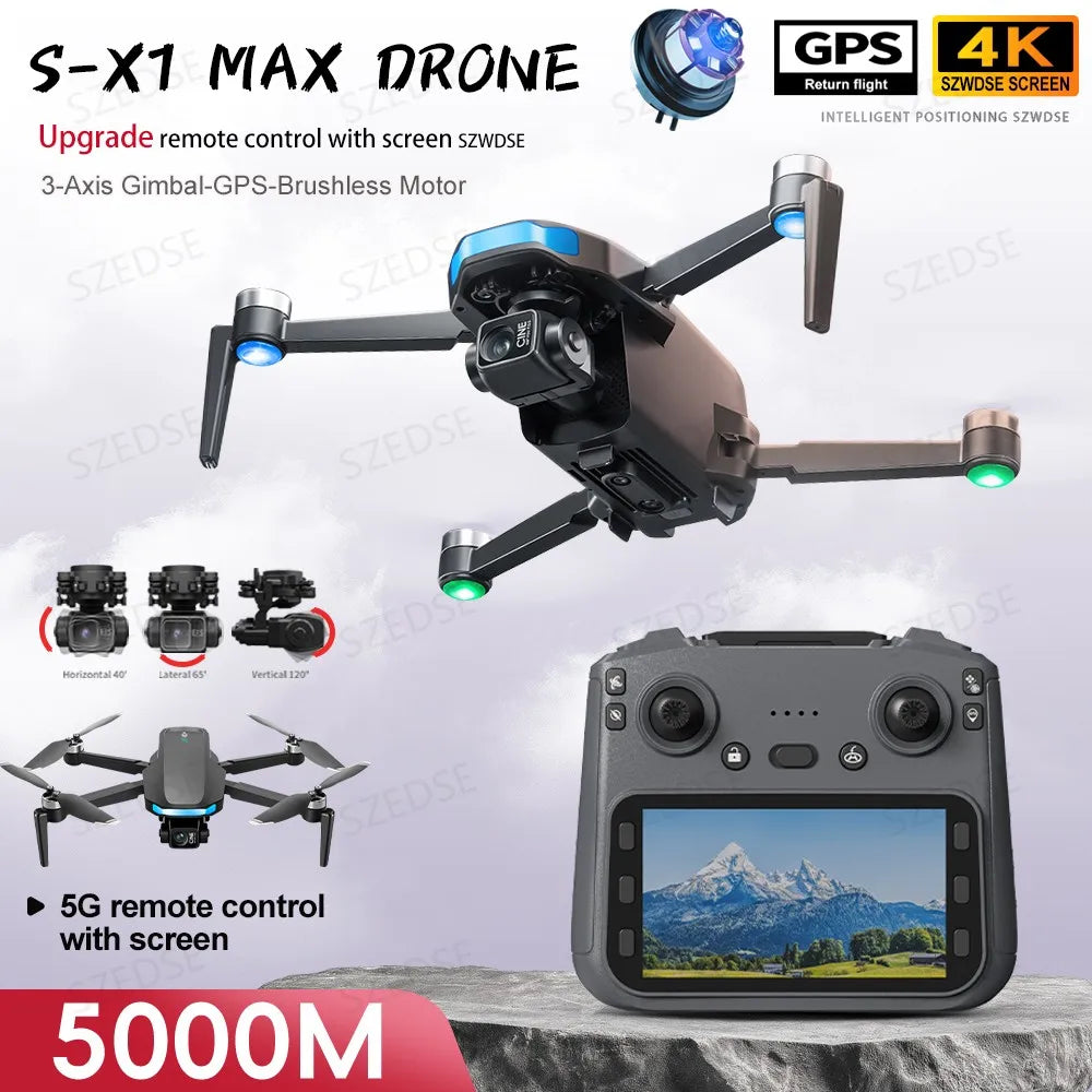 New Professional S-X1 GPS Drone 8K Camera 3-Axis Gimbal Aerial Photography with Screen Remote Control 5G WIFI FPV Security Drone Dropshipman