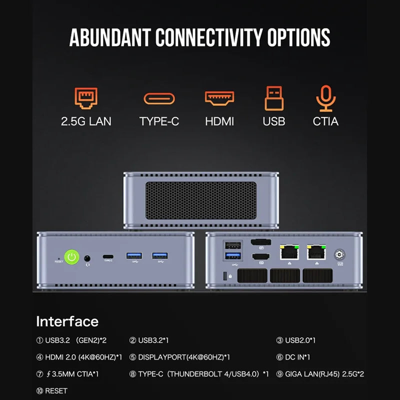 GMKtec Mini Pc GMK K6 AMD R7-7840HS NUCBOX Design of dual fan system Window 11 Pro AMD Radeon™ 780M T ype-C Thunderbolt 4.0
