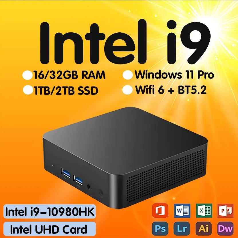 Mini PC Intel Core i9-10980HK Windows 11 Pro 16/32GB DDR4 1TB 2TB M.2 SSD Gamer Pc 4K HD Dual WIFI 6 BT5.2 Desktop Mini Computer