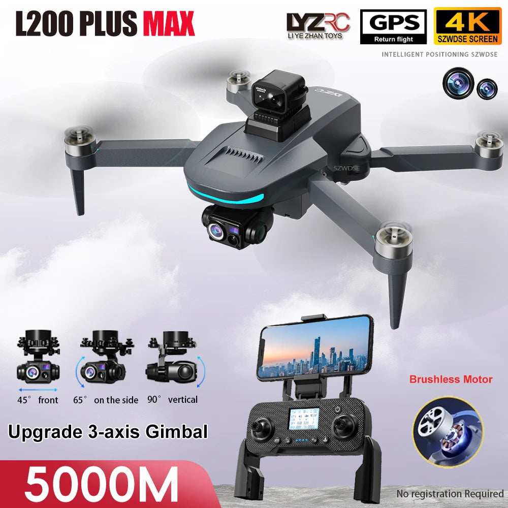 L200 PLUS MAX GPS Drone 4K Professional HD Camera 3-axis Gimbal Aerial UVA 5G WIFI Brushless Avoiding Obstacle RC Quadcopter Toy Dropshipman