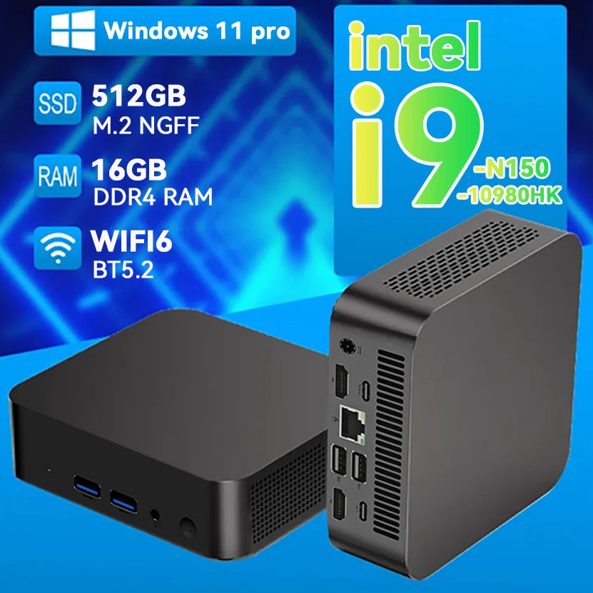 Intel Core i9-10980HK Mini PC Intel N150 16GB 32GB RAM 1/2TB SSD Bluetooth 5.2 WiFi6 1000M Ethernet Windows 11 Gaming Office PC