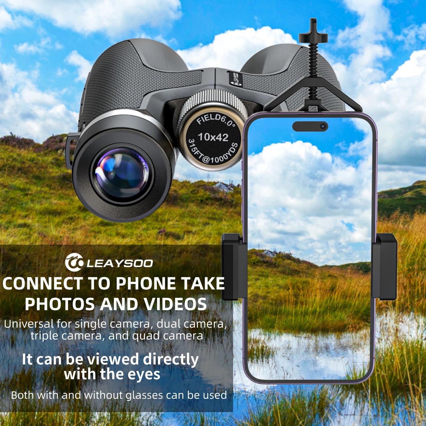 Leaysoo 10X42 binoculars high quality telescope profesional phone camping equipment hunting long range outdoor adult hiking
