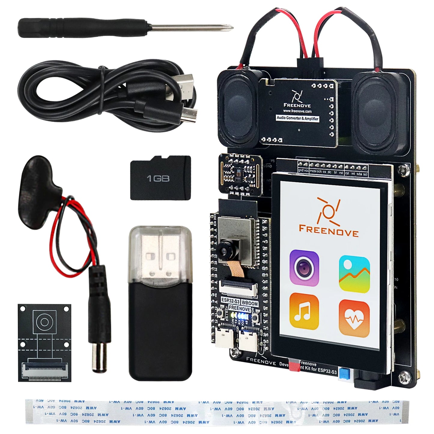 Freenove Development Kit for ESP32-S3 CAM Wireless, Dual-core 32-bit 240 MHz, Touch Screen Stereo Speakers Heart Rate Sensor Dropshipman