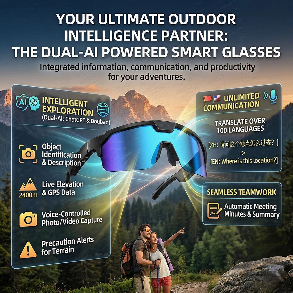 Photochromic Smart Glasses 1200P HD Camera 8MP Sensor 30MP Photo WiFi Sync Bluetooth 5.3 Audio Sunglasses Anti-shake Mic ENC PRO