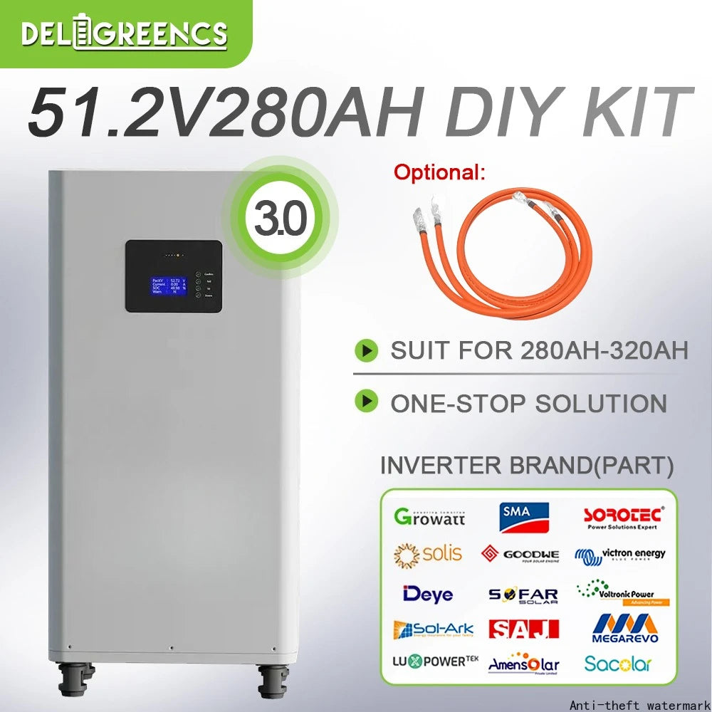 Seplos Mason V3 280 DIY Kits 15Kwh LifePO4 Battery Pack 3.0 Vertical Box Smart BMS Active Balance Parallel Cable Solar Storage Dropshipman