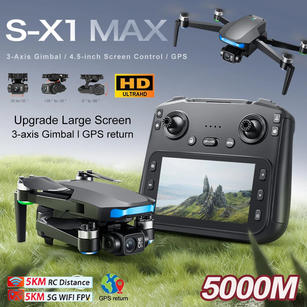 New Professional S-X1 GPS Drone 8K Camera 3-Axis Gimbal Aerial Photography with Screen Remote Control 5G WIFI FPV Security Drone Dropshipman