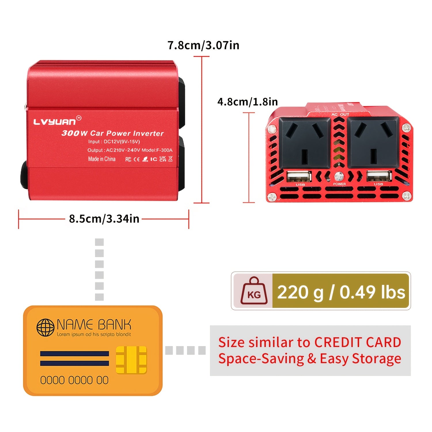 200W/300W Car Power Inverter - DC 12V to 220V AC Car Inverter Converter with 3.1A Dual USB Charging Ports And Dual AC Outlets - Car Power Adapter for Laptop, CPAP Machine, Nebulizer, Breast Pump. Also Suitable for Car Accessories, Tools Dropshipman