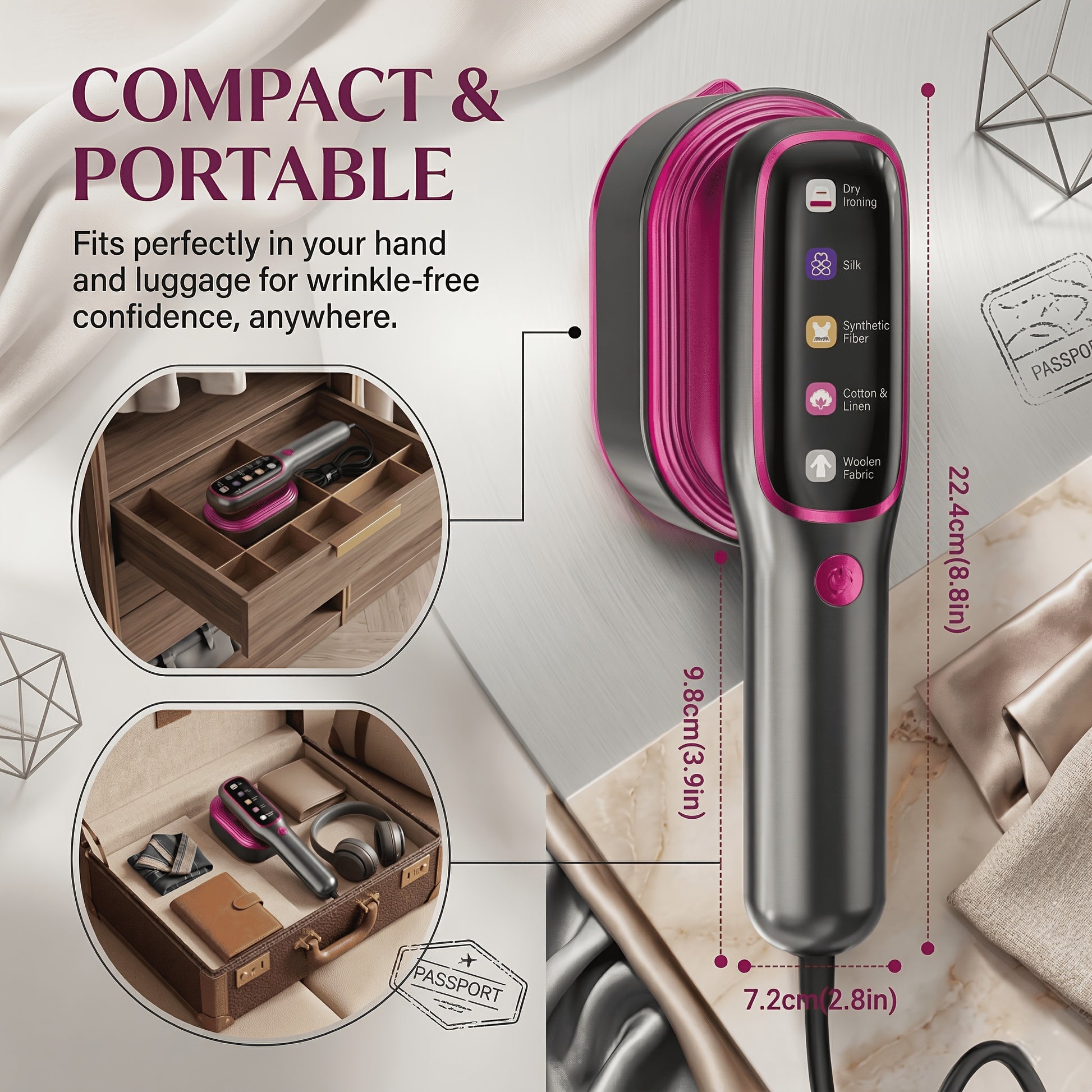 Portable Garment Steamer: 2-in-1 Mini Handheld Garment Steamer-Heats Up In 15 Seconds, 5-Level Steam Adjustment, Large Ceramic Plate. Dropshipman