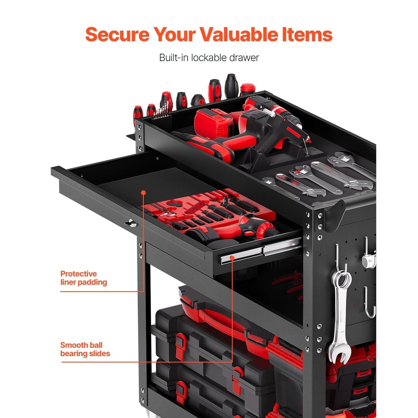 VEVOR 4-Tier Tool Cart on Wheels 350 lb Rolling Work Cart with Drawer & Pegboard Dropshipman